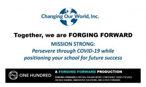 A poster that says changing our world together, mission strong.