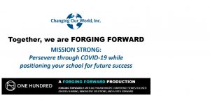 A flyer that says we are forging forward mission covid strong.