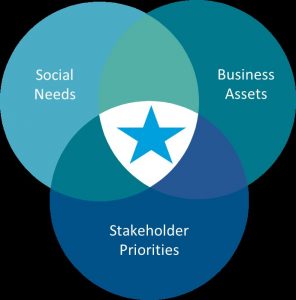 Three venn diagrams with the words social business needs and stakeholder priorities.