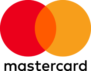 A black background showcasing a credit card logo in red and orange.