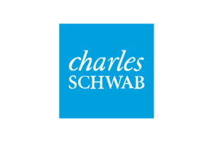 Charles Schwab logo on a blue background prominently displayed by fundraising consultants.